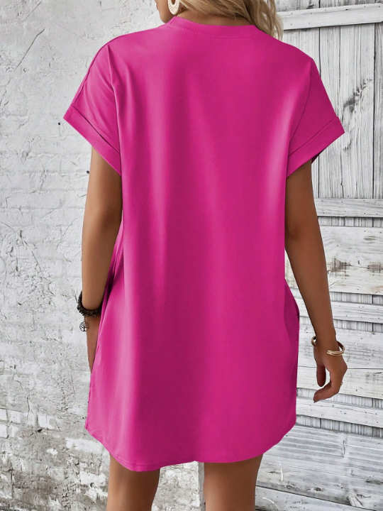 LUNE Loose Solid Color Round Neck Batwing Sleeve Dress