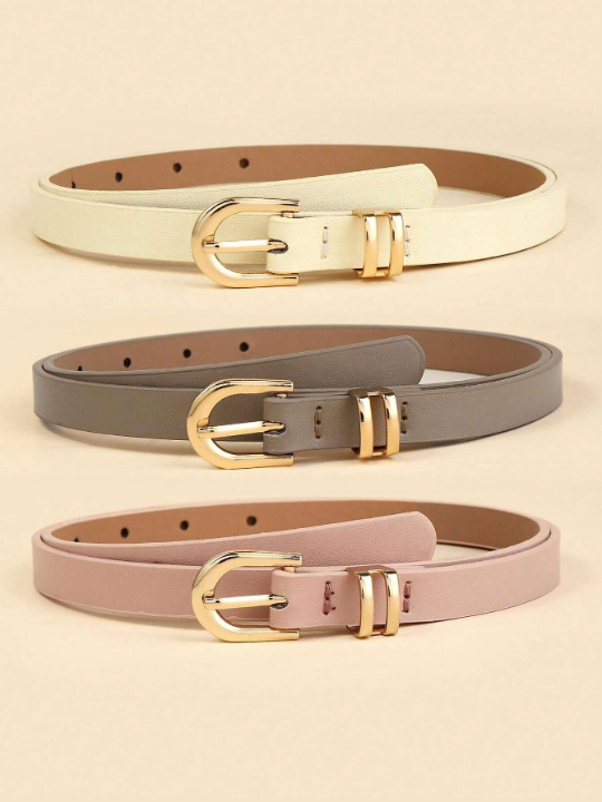 3pcs/Set Women's U-Shaped Belt Buckle Simple Fashionable Versatile Waistband With Decoration