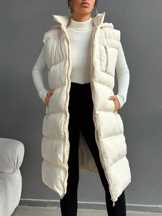 Zip Up Hooded Puffer Vest Coat