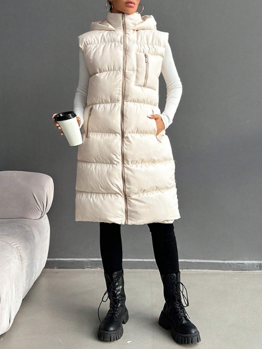 Zip Up Hooded Puffer Vest Coat