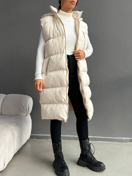 Zip Up Hooded Puffer Vest Coat