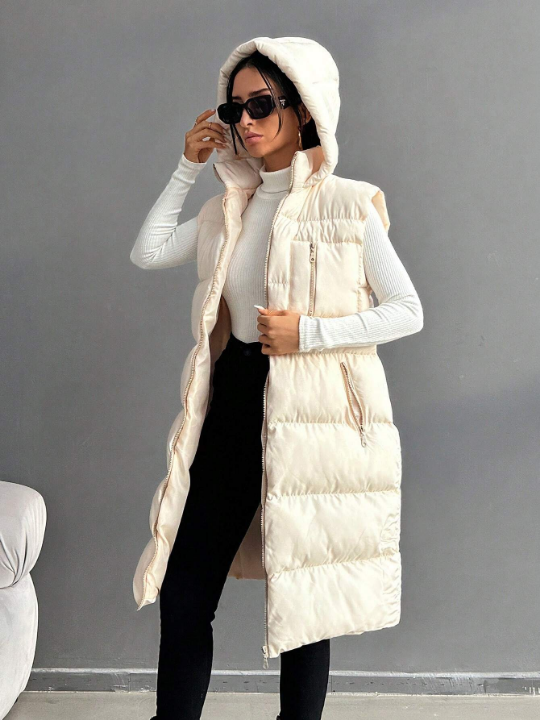 Zip Up Hooded Puffer Vest Coat