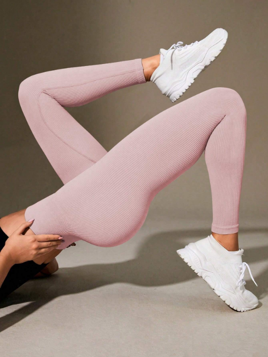 Solid Color Wide Waistband Sport Leggings