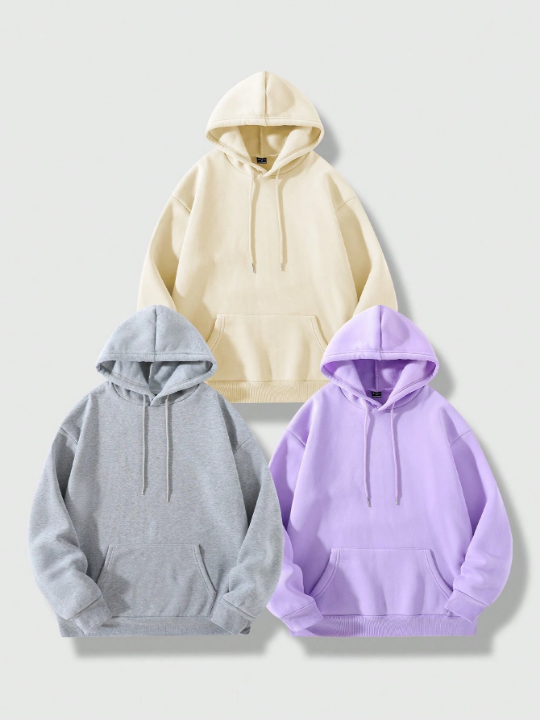 Manfinity Basics Loose Fit Men's Solid Color Hooded Pullover With Drawstring
