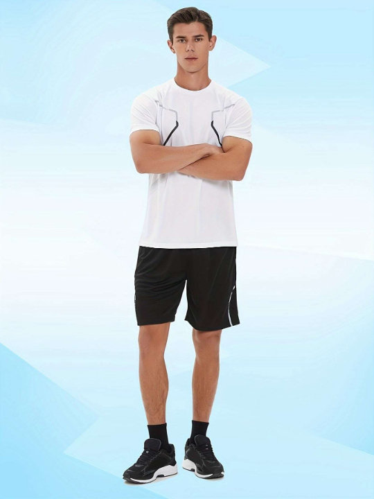 Men's Basketball/Running/Cycling/Fitness Breathable Short Sleeve Quick-Dry Ice Silk T-Shirt And Shorts Sportswear Set Gym Clothes Men, Athletic Suit, Tracksuit Men Shorts Set