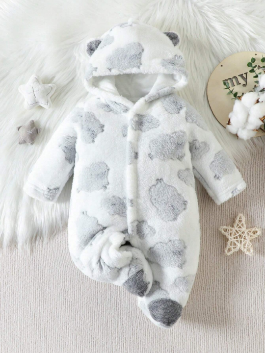 Baby Boy Hooded Printed Footed Romper Jumpsuit