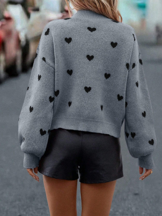 LUNE Heart Shaped Pattern Pullover Sweater With Long Sleeves