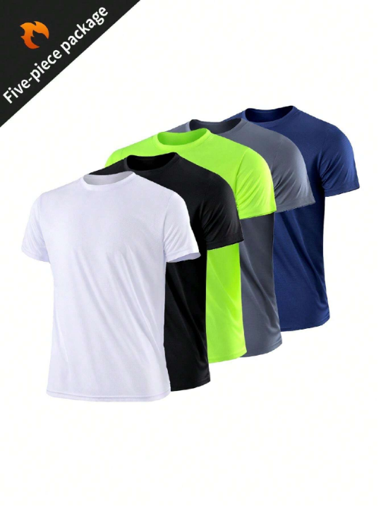 5pcs Men's Breathable And Loose Fit Quick Dry Short Sleeve Workout T-Shirt For Outdoor Sports Gym Clothes Men Spring Tops Basic T Shirt