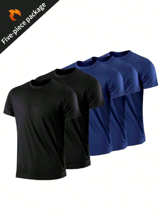 5pcs Men's Loose Breathable Fitness Running Outdoor Quick-Drying Short-Sleeved Sports T-Shirt Gym Clothes Men Spring Tops Basic T-Shirt