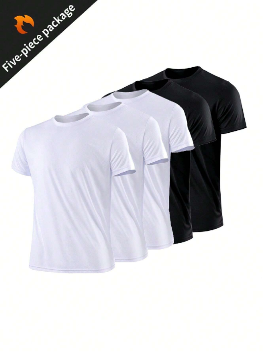 5pcs/Set Men's Loose Fit Breathable Quick-Dry Short Sleeve Sports T-Shirt For Fitness, Running, Outdoor Activities Gym Clothes Men Spring Tops Basic T Shirt