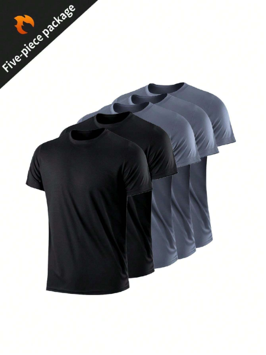 5pcs/Set Men's Loose Breathable Fitness, Running, Outdoor, Quick-Drying Short Sleeve Sport T-Shirts Gym Clothes Men Spring Tops Basic T Shirt