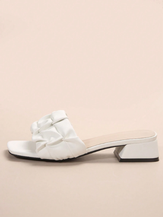 Women's White Chunky Heel Anti-Slip Open Toe Slippers With A Cross Strap For Summer/Fall, Casual And Minimalist Style