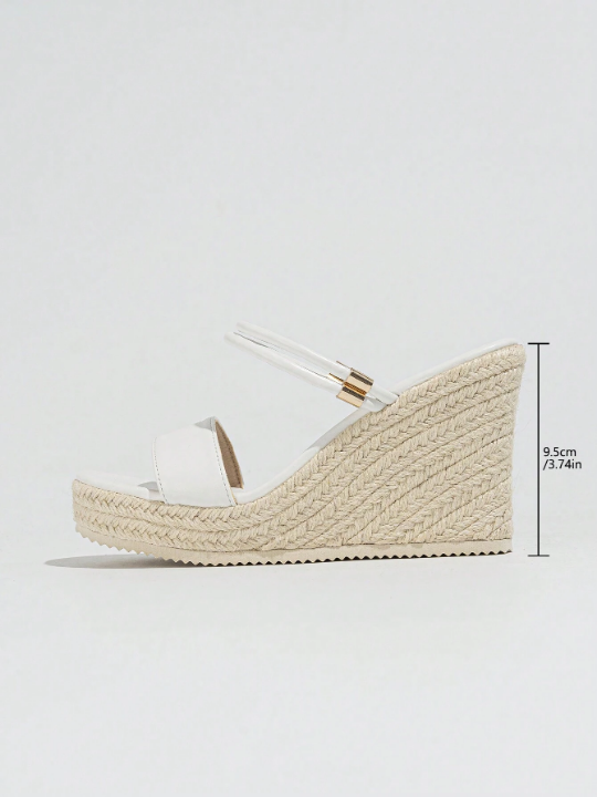 Women's Platform Wedge Espadrilles, White Linen Woven Crisscross Strap Sandals For Summer