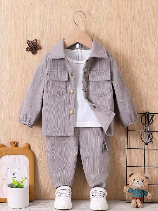 Baby Boy Solid Color Long Sleeve Jacket And Pants Set