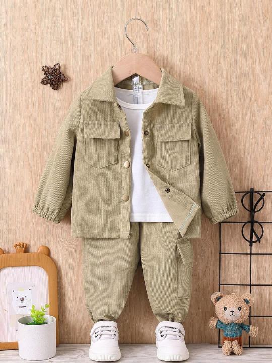 Baby Boy Solid Color Long Sleeve Jacket And Pants Set