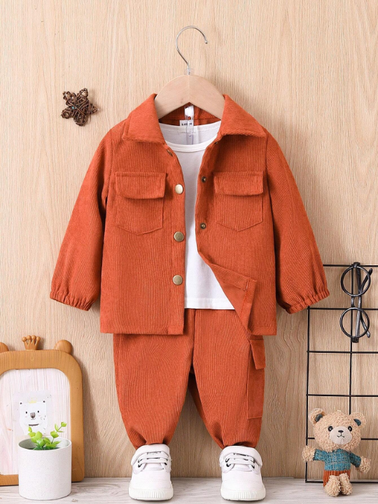 Baby Boy Solid Color Long Sleeve Jacket And Pants Set