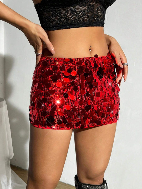 ICON Going Out Women's Bodycon Red Mini Skirt With Ultra Low Waist And Hip-Hugging Fit