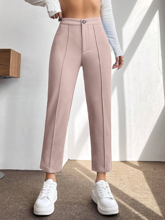 PETITE Ladies' Solid Color Pants With Stitching Decoration