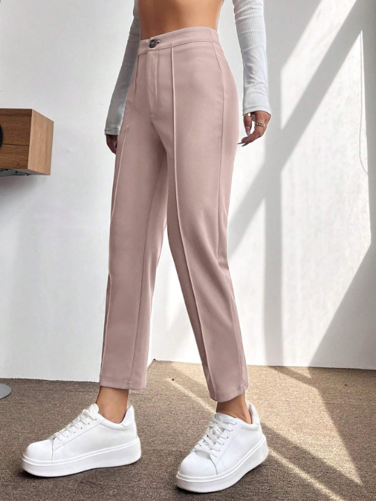 PETITE Ladies' Solid Color Pants With Stitching Decoration