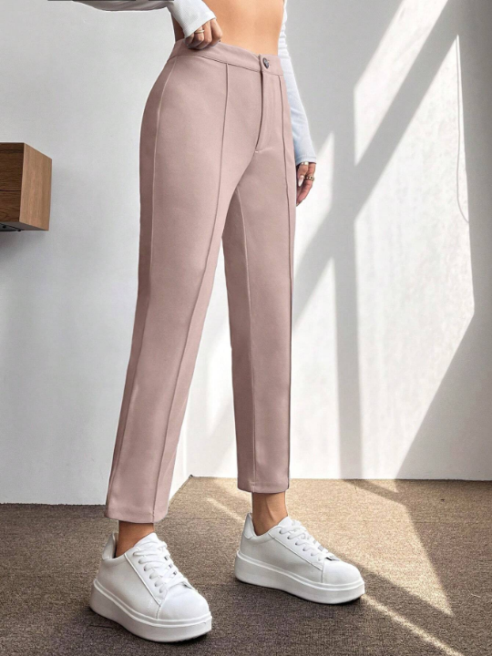 PETITE Ladies' Solid Color Pants With Stitching Decoration