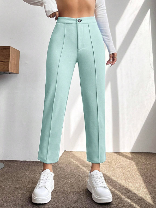 PETITE Women's Solid Color Stitching Detail Trousers