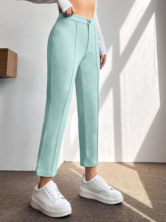 PETITE Women's Solid Color Stitching Detail Trousers