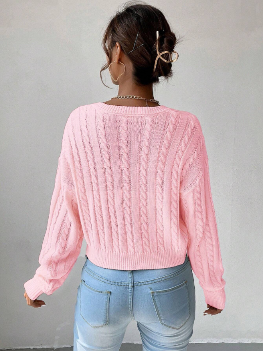 Frenchy V-Neck Cable Knit Sweater