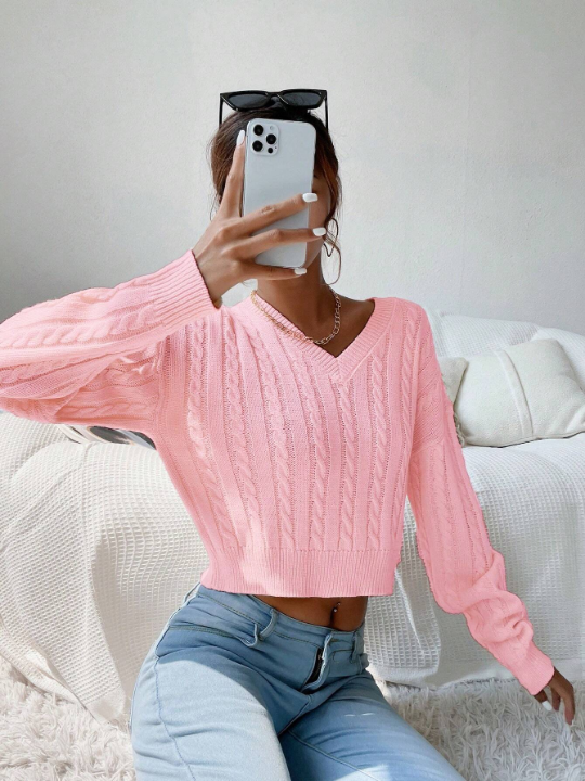 Frenchy V-Neck Cable Knit Sweater