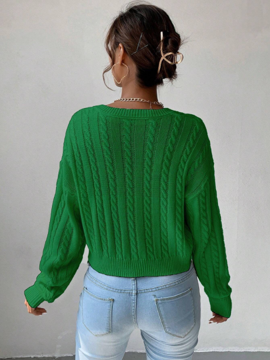 Frenchy V-Neck Cable Knit Pullover Sweater