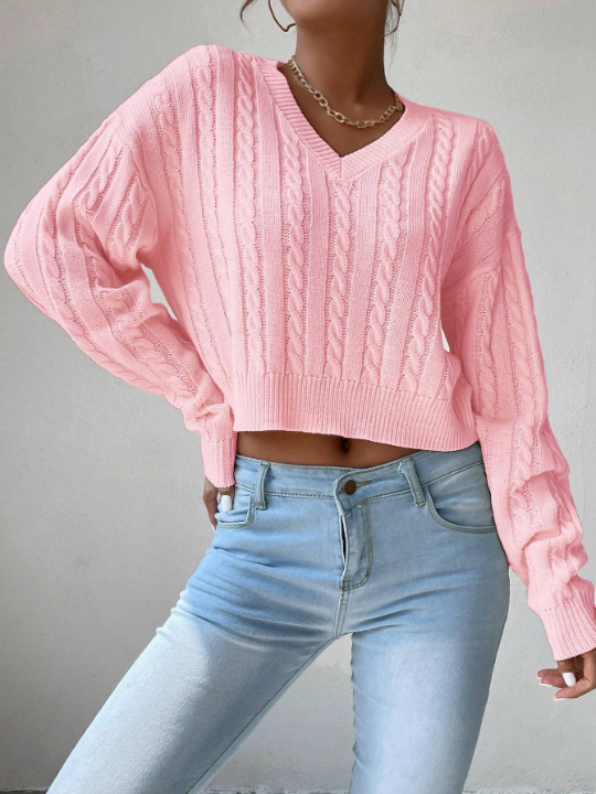 Frenchy V-Neck Cable Knit Sweater