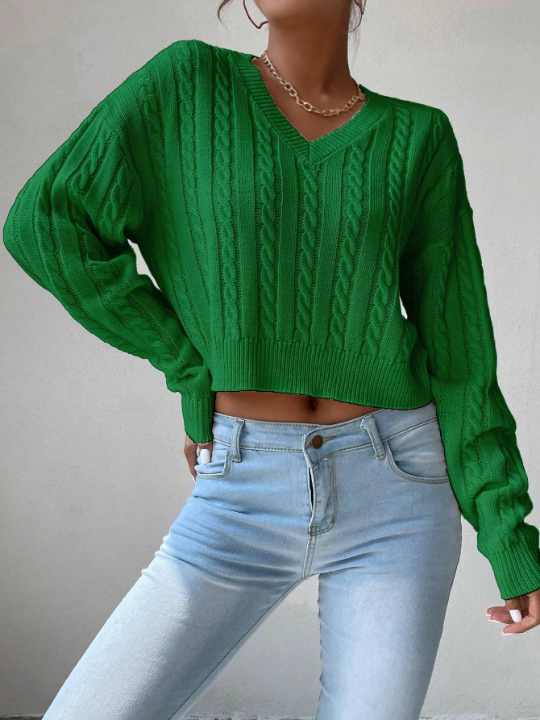 Frenchy V-Neck Cable Knit Pullover Sweater