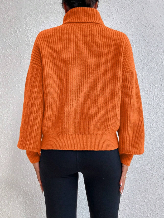 Frenchy Solid Color High Neck Lantern Sleeve Sweater