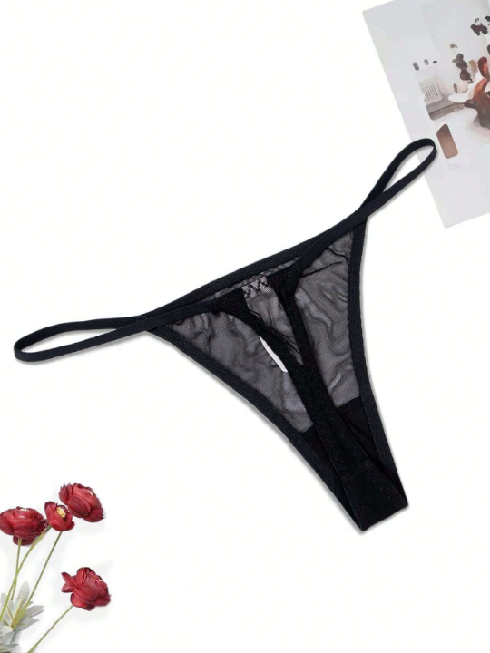 Lace & Cartoon Print Breathable Thong Panties For Women