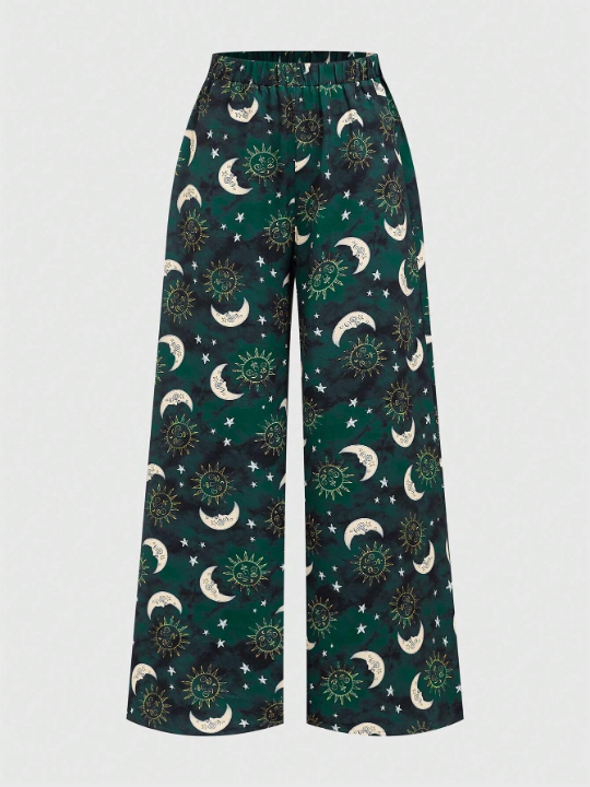 ROMWE Hippie Printed Full-Length Elastic Waist Pants