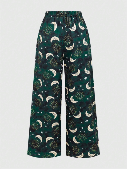 ROMWE Hippie Printed Full-Length Elastic Waist Pants