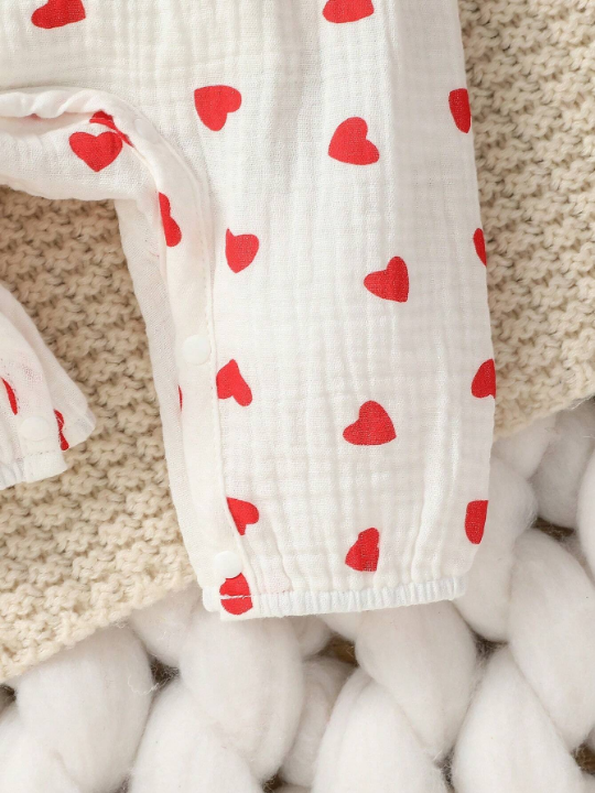 Newborn Baby Girls' Heart Print Ruffle Trim Romper