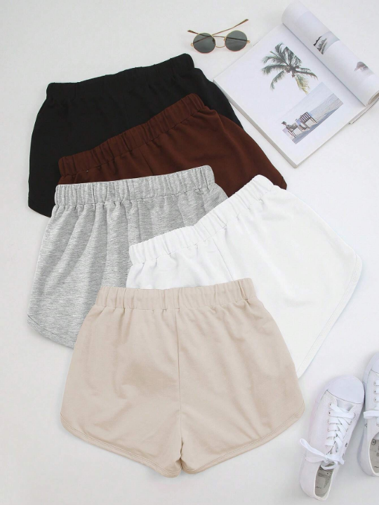 Solid Color Drawstring Waist Shorts