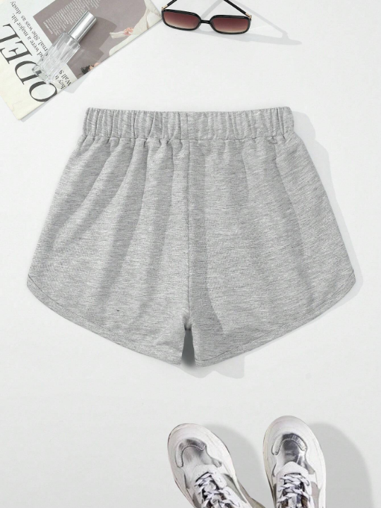 Solid Color Drawstring Waist Shorts