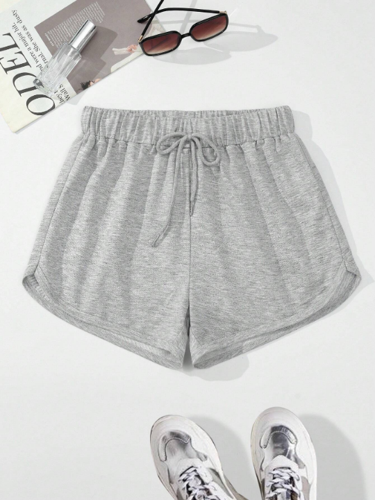 Solid Color Drawstring Waist Shorts