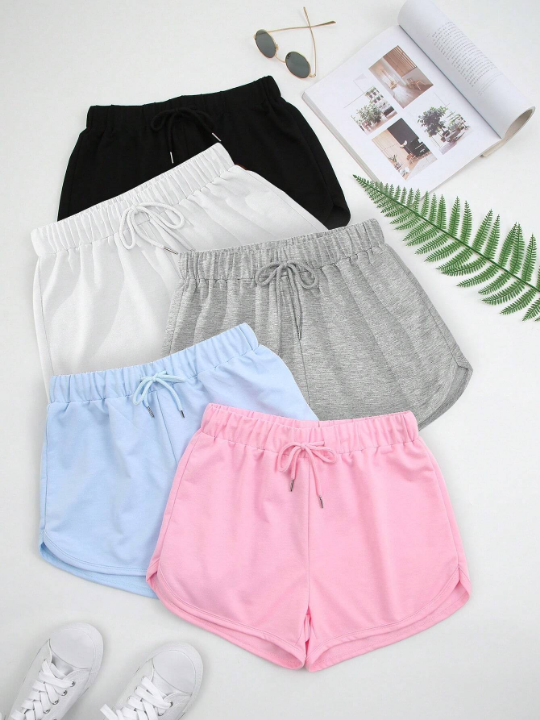 Solid Color Drawstring Waist Shorts