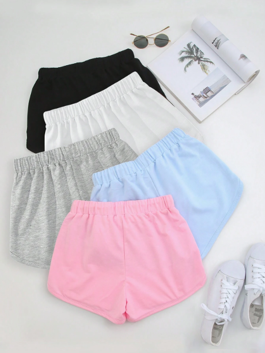 Solid Color Drawstring Waist Shorts