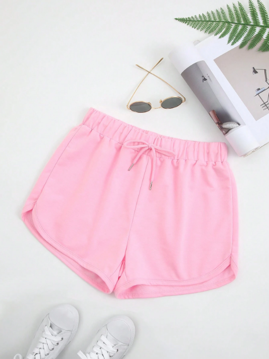 Solid Color Drawstring Waist Shorts