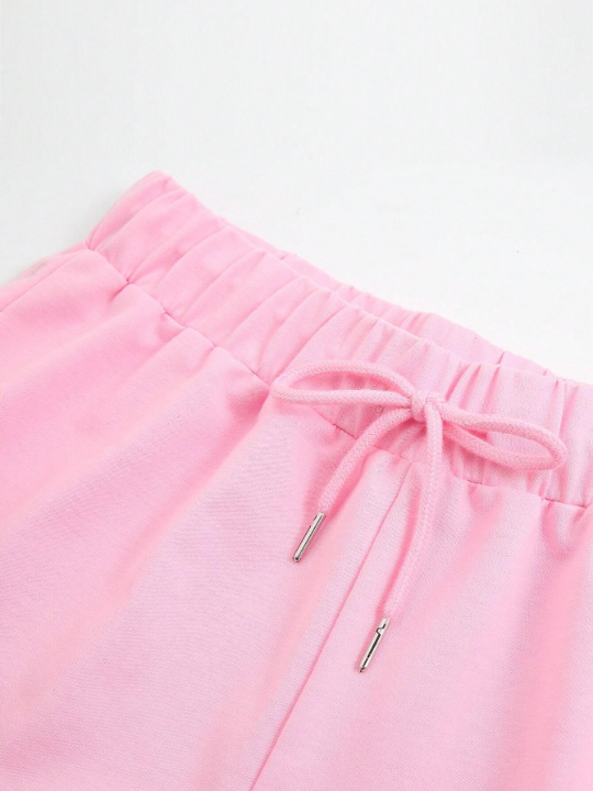 Solid Color Drawstring Waist Shorts