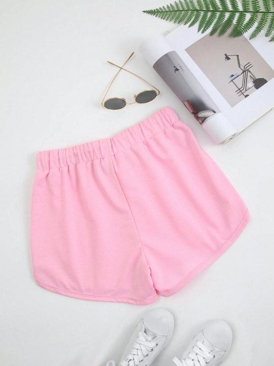 Solid Color Drawstring Waist Shorts