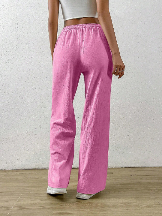 EZwear Solid Color Drawstring Waist Long Pants