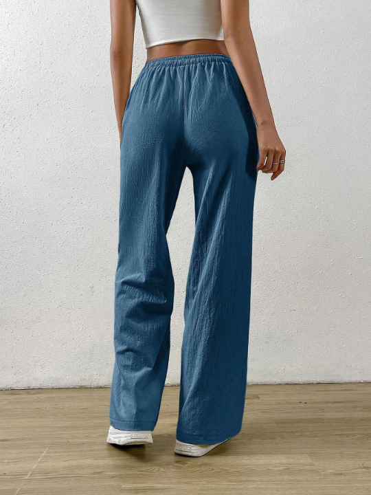 EZwear Solid Color Drawstring Waist Long Pants