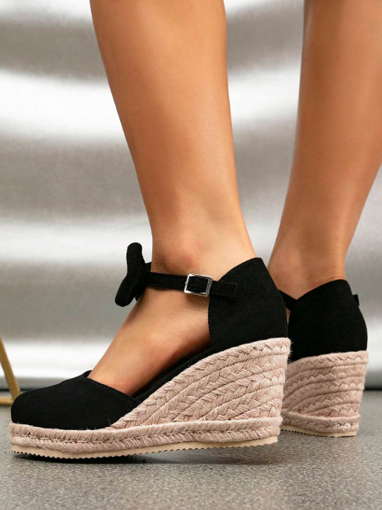 Women's Peep Toe Platform Wedge Sandals With Woven Heel, New Arrival For Spring And Summer