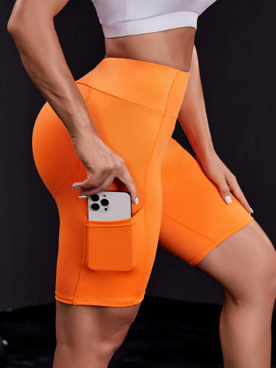 Yoga Belt & Phone Pocket Bike Shorts For Sports