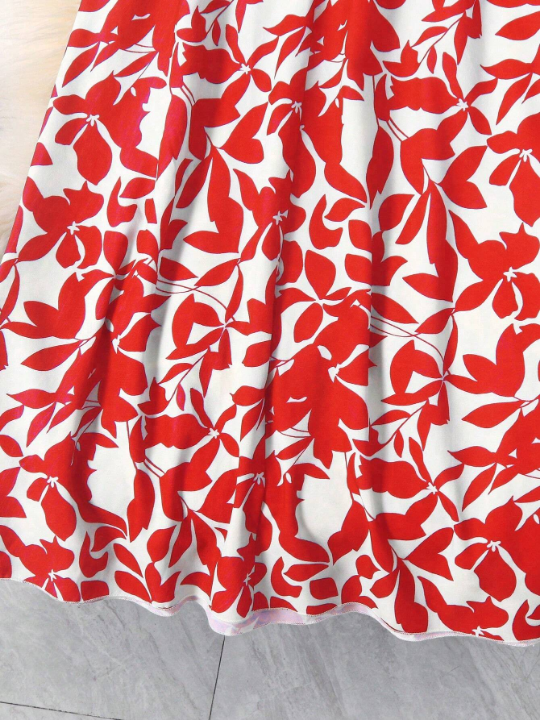 Women's Elastic Waist Leaf Printed Skirt