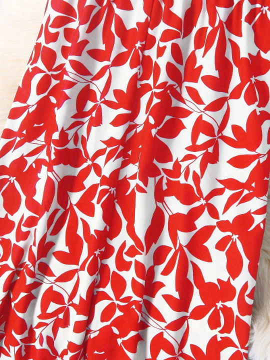 Women's Elastic Waist Leaf Printed Skirt